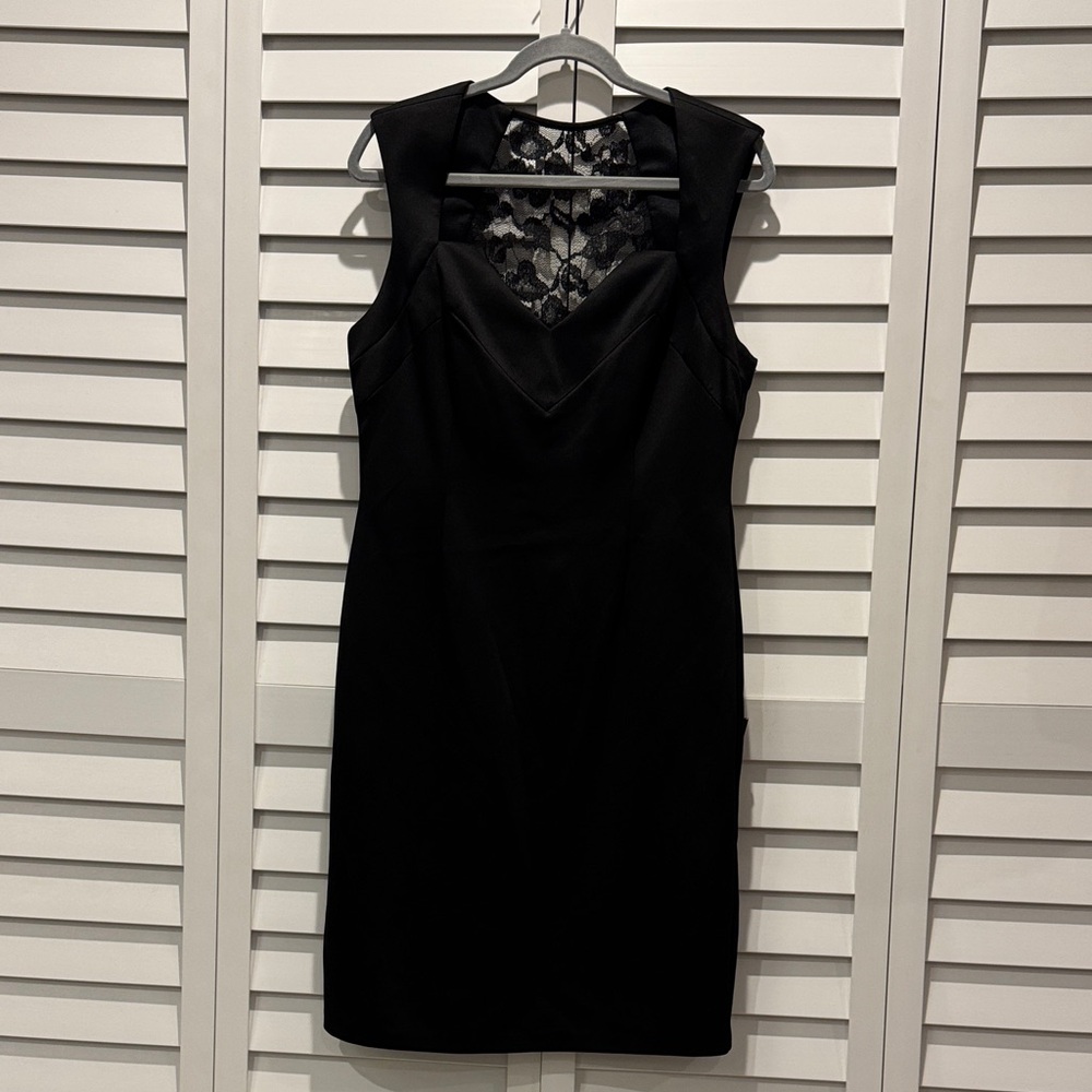 Connected Apparel NWOT Black Midi Dress with Lace Detail
